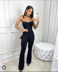 Sexy Hollow Out Spaghetti Strap Boot Cut Black Bandage Jumpsuit Fashion's Sexy Woman Evening Party Outfit