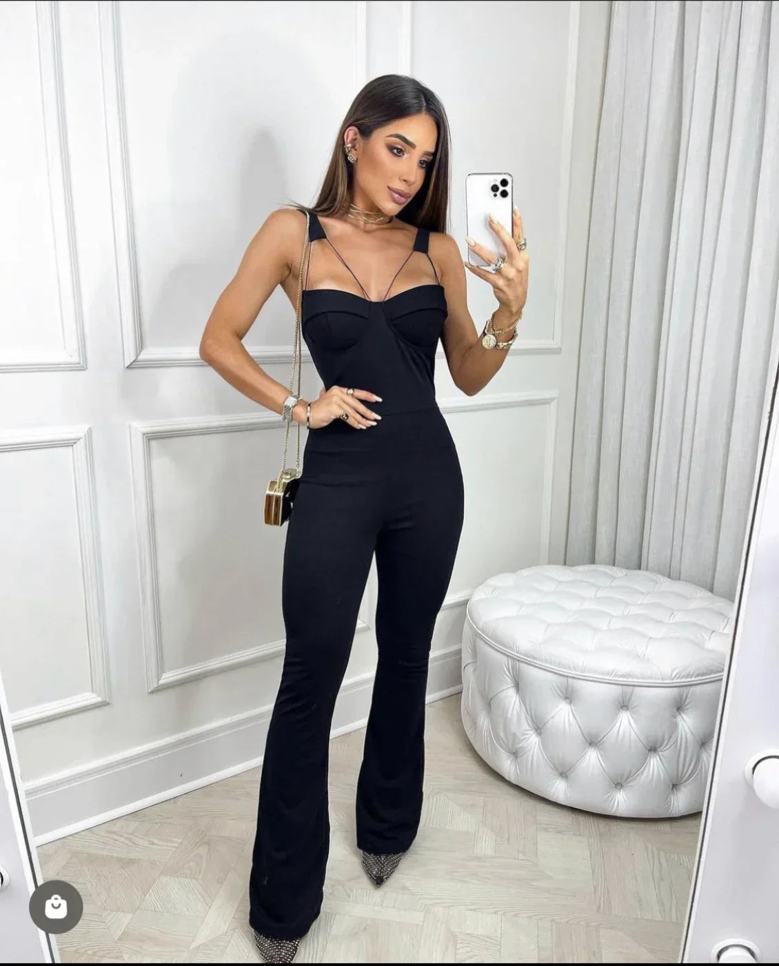 Sexy Hollow Out Spaghetti Strap Boot Cut Black Bandage Jumpsuit Fashion's Sexy Woman Evening Party Outfit