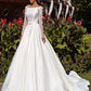 Long Sleeves Wedding Dresses Satin Open Back A-Line Dubai Wedding Gown With Belt Women Long Bridal Dress