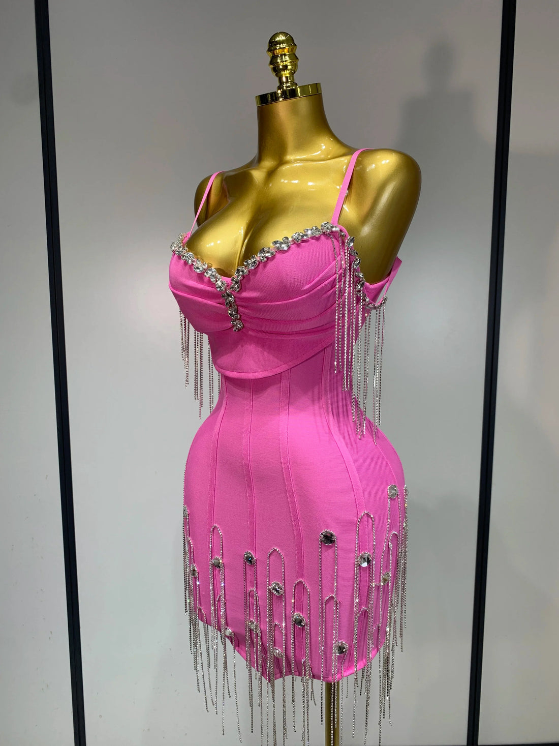 Sexy Backless Spaghetti Strap Bodycon Sleeveless Bandage Dress Elegant Prom Gown Club Evening Party Luxury Birthday Dresses Pink