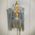 Luxury Sparkly Rhinestone Sequin Tassel Coat Skirt 2Pcs Women Birthday Party Nightclub Stage Performance Costume