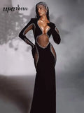 Autumn Women's Light Luxury Diamond Mesh Patchwork Bandage Dress Long Sleeve Bodycon Tail Dresses Evening Party Vestidos