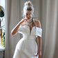 Short Wedding Dress with Dropped Straps and a Zippered Back Sleeves Bridal Gowns Mermaid Princess White Satin Court Train Modern Bow Satin Vestido De Novia Mermaid