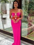 Black & Pink Sexy Strapless Hollow Out Diamond High Slit Shinning Rhinestones Bandage Long Dress Bodycon Celebrity Dress