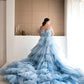 Dream Blue Layered Tulle Prom Dresses Extra Long Train Ball Gown Bridal Shower Dress Wedding Photoshoot Gown فساتين مناسبة رسمية