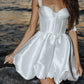 Princess Strapless with Ruffles Wedding Dress Satin  Bow Court Simple Bridal Gown Vestido De Novia Train Dress