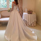 Vintage V-neck Top Lace Satin Sweep Train A-line Long Sleeve Wedding Dress vestido de noiva 2021