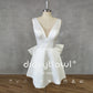 Mini robe de mariée en Satin pour femmes, Simple, sans manches, décolleté en v profond, ligne a, grand nœud, dos nu, courte au-dessus du genou