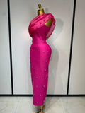 Women Sexy One Shoulder Shinning Crystal Bodycon Bandage Long Dress Celebrate Birthday Elegant Evening Party Club Outfit