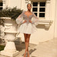 White Beaded Tulle Short Prom Dresses Charming Puff Sleeves Bridal Dresses Beach Boho Short Wedding Gowns Formal Party Dress