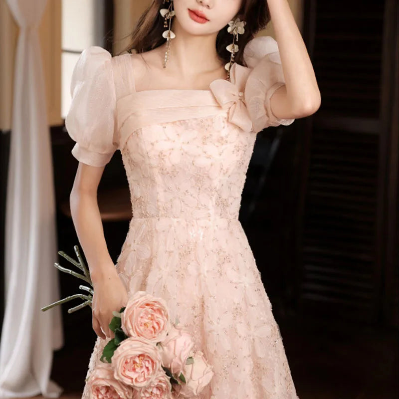 Bridal Wedding Dress Lace A Version Temperament Banquet Evening Dress Back Zipper Sexy Slim Puff Sleeve Maxi Dresses Party Dress