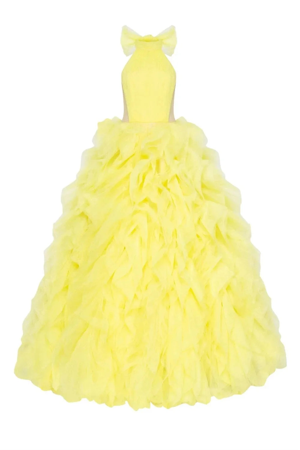 Light Yellow Prom Dresses Halter Neck Tulle Ball Gown فساتين السهرة Elegant Sleeveless Floor-Length vestidos verano moda