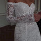 Glitter Full Lace A-Line Mini Wedding Dresses Lengan Panjang Sayang dari bahu Gaun Pengantin Pendek Vestidos de Novia
