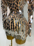 Women Sexy Mesh Stretch Sparkly Sequins Stage Performance Costume Dancer Singer Nightclub Evening Party Luxury Birthday Dress