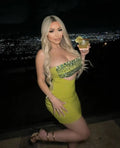 Shining Diamonds Sexy Hollow Strapless Sheath Green Bandage Mini Dress Fashion Woman Party Dress Music Festival Outfit