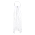 Soft Fashion Ruffle Halter Sleeveless Backless High Slit Dress for Wedding Summer Beach Gown WHITE