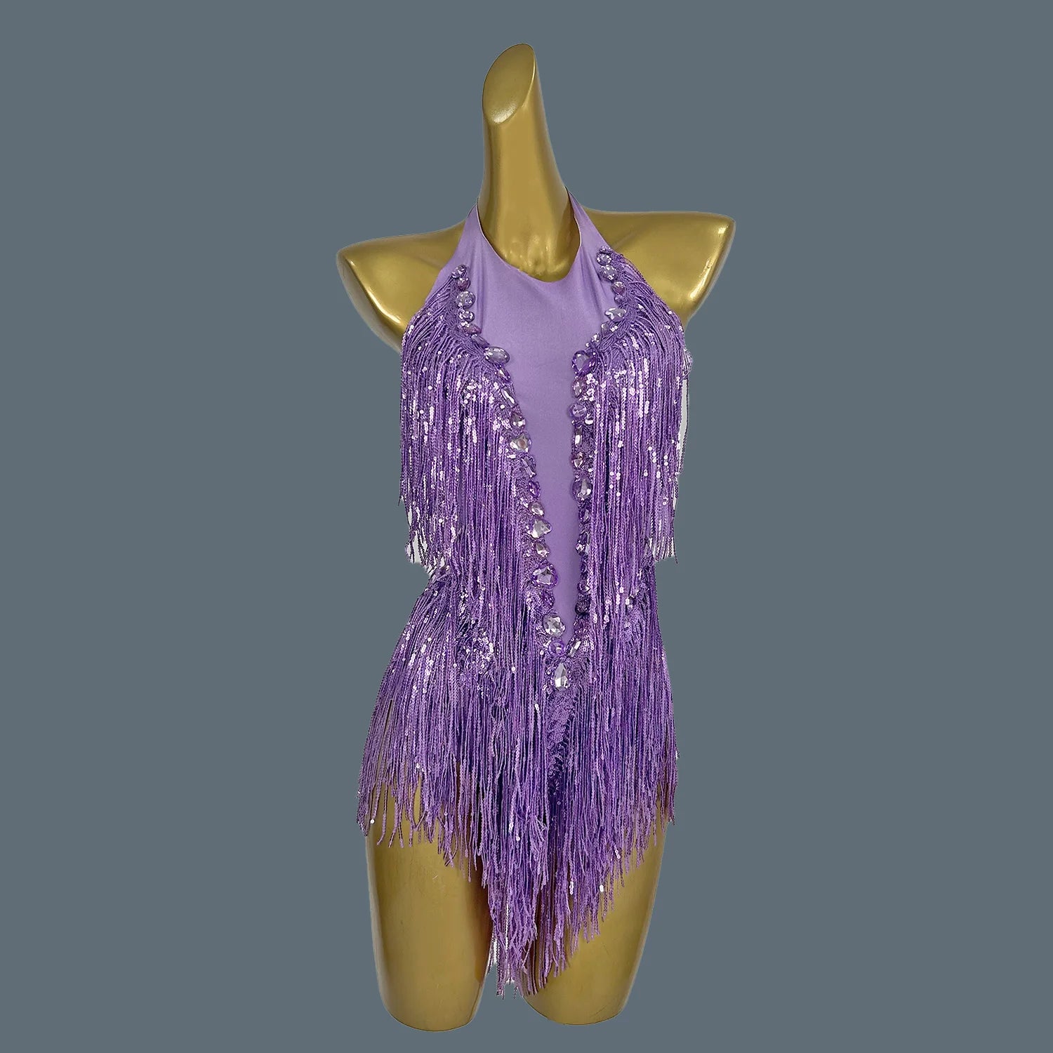 Sparkly Women White Tassel Leotard Sexy Pearls Sequins Fringes Bodysuit Club Performance Wear Party Stage Dance Costumes Shuye PURPLE One Size