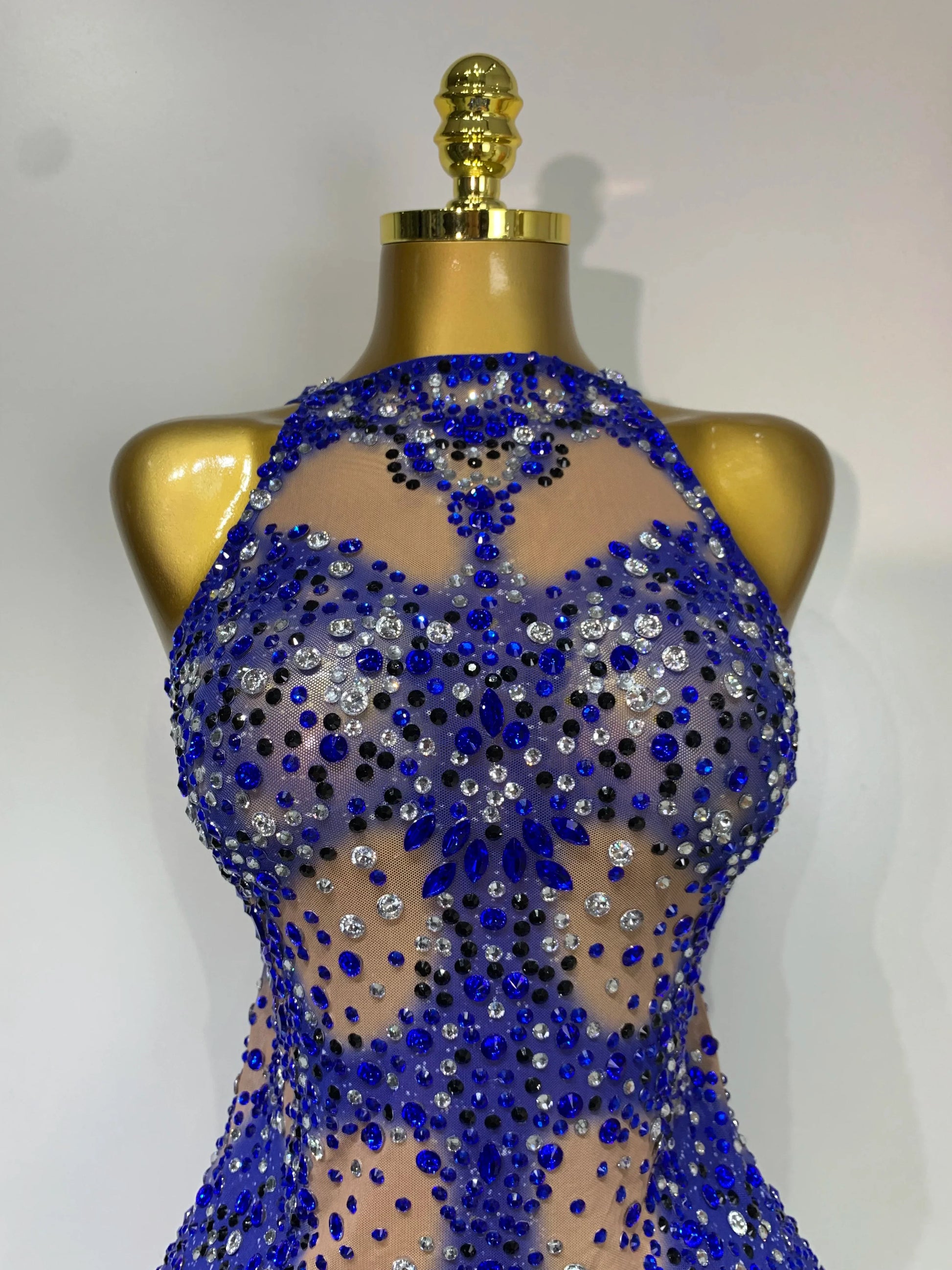 Women Sexy Backless blue Rhinestone Tassel Bodysuit Evening Party Club Singer Stage Performance Costume Luxury Birthday Dress