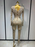 Shining Rhinestones Jumpsuits for Women Sexy Stretch Dance Jumpsuit Birthday Party Nightclub Stage Wear Drag Queen Costumes