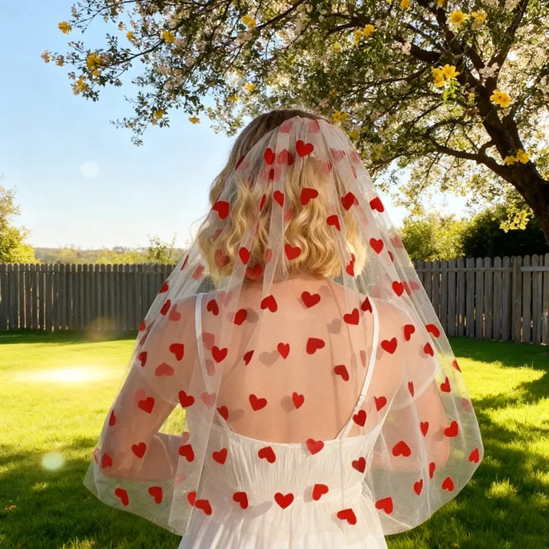 Short Wedding Veil for Bride Heart Bridal Veils With Comb Tulle Gothic Black Wedding Bride To Be Bachelorette Party Cosplay Veil as picture 3