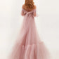 Pink Elegant Off Shoulder Prom Dress Sweet Puffy Sleeves A-line Tulle Vestidos De Fiesta Fluffy Feeling Party Dress