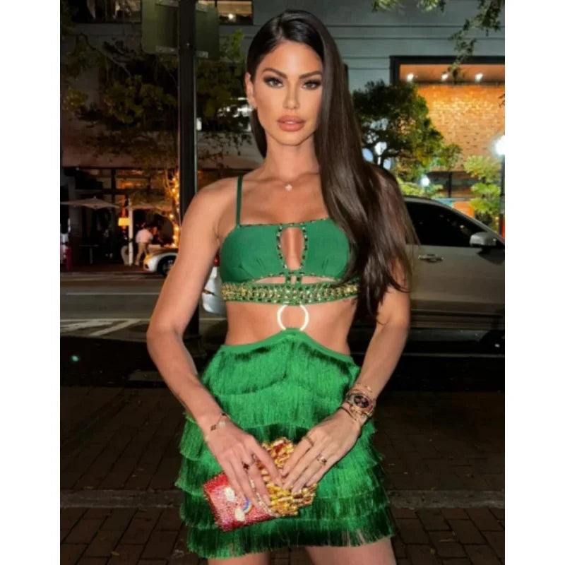 Stylish Tassel Sexy Hollow Out Spaghetti Strap Mini EvenDress Summer Holiday Vocation Vestido Music festival Outfit black