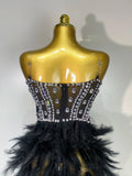 Luxury Birthday Evening Party Long Dress Women Sexy High Slit Backless Gowns Diamonds Feather Patchwork Stage Perform Costume