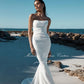 Simple Mermaid Wedding Dresses Sleeveless Strapless Beach Bride Dress Minimalist Bridal Gowns