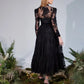 Black Evening Dress Tea-Length Lace Prom Dress Party Dress High Neck Long Sleeves A Line Cocktail Bridesmaid Evening Gowns
