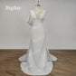 Mermaid Wedding Dress Detachable Train Bow V-Neck Elegant White Ivory Boho Simple Bridal Gown Sleeveless Vestidos De Novia