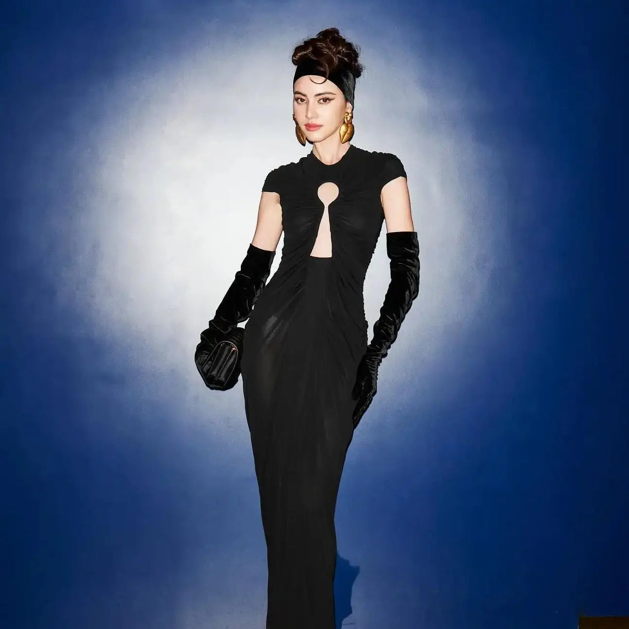 Sexy Hollow Out SeeThrough Mesh Ankle Leng Evening Dress Fashion Woman Birthday Party Vestido Celebrity Evening Party Outfit