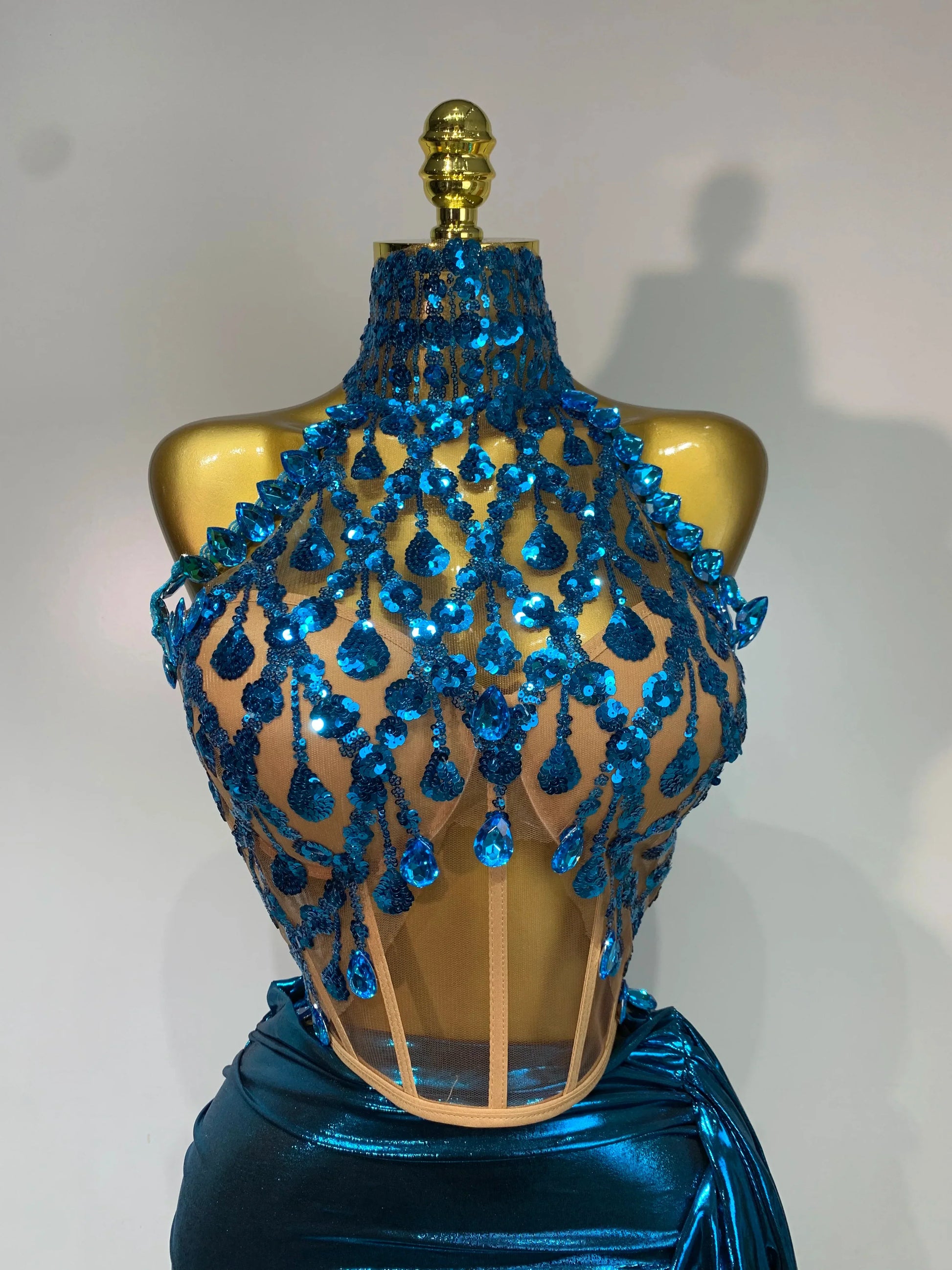 Luxury Rhinestone Sequined Backless Sexy Top Skirt Set Celebrate Evening Party Prom Gowns Nightclub Singer Stage Outfit