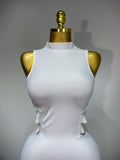 Women Sexy Turtleneck White Cut Out Midi Bodycon Bandage Dress White Elegant Evening Party Dress Luxury Birthday Dress