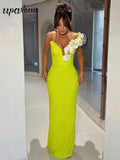 Sexy Women's 3D Flower Decoration Long Dress Strapless Sleeveless Bodycon Backless Max Dress Cocktail Evening Party Vestido