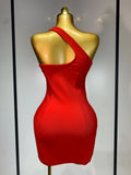 Luxury Birthday Dress Women Red Color Sexy One Shoulder Bodycon Bandage Mini Dress Celebrate Club Party Evening Fashion Dress