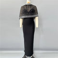 Luxury Sheer Beaded Mesh Cape Black Maxi Strapless Sleeveless Dress for Formal Events Gown black