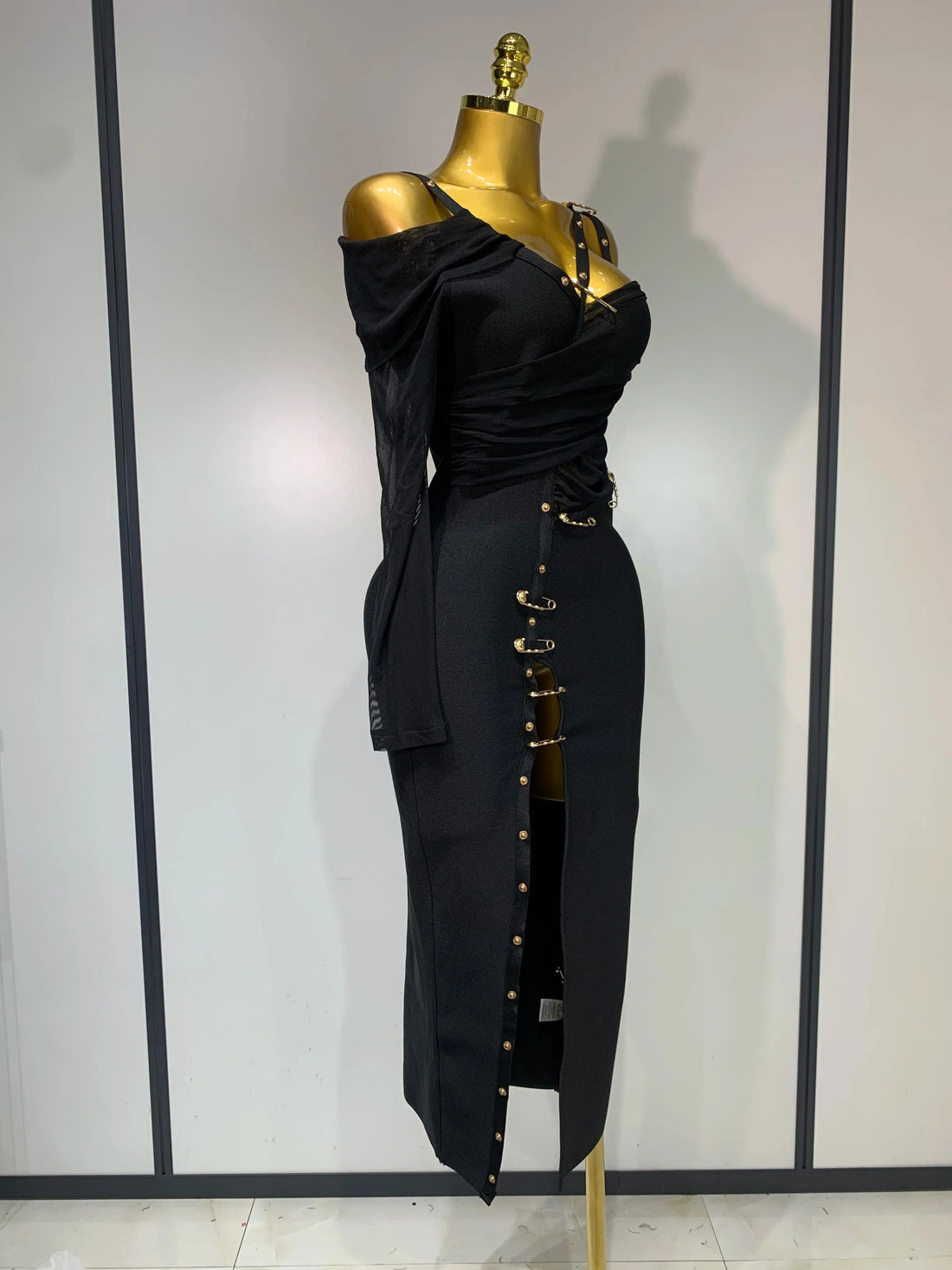 One Shoulder Long Sleeve Bodycon Bandage Dress Cocktail Evening Party Luxury Birthday Dress Celebrity Prom Gown black