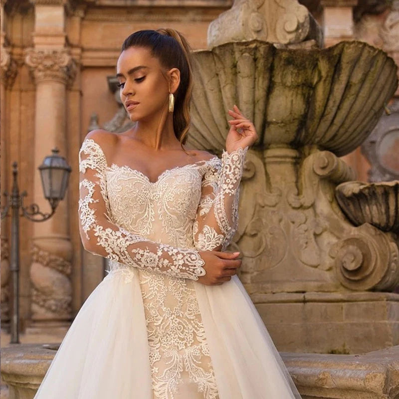 Vestido de novia de lujo con encaje bordado blanco, vestido de novia elegante sin tirantes con cuentas, vestido largo de fiesta de noche