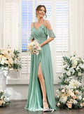 Elegant Sage Green Bridesmaid Dresses Chiffon Spaghetti-Strap A-Line Side Split Floor Length Wedding Party Dress Customized