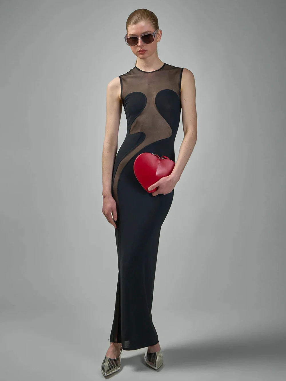 Elegant Mesh Patchwork Sleeveless Bodycon Party Club Evening Dress Sexy Bodycon Perspective Vestido Summer Clothing