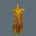 Sparkly Women White Tassel Leotard Sexy Pearls Sequins Fringes Bodysuit Club Performance Wear Party Stage Dance Costumes Shuye Yellow Gold One Size