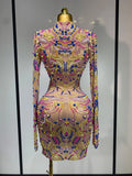 Women Sexy Transparent Mesh Stage Performance Costume Dancer Singer Nightclub Elagant Evening Party Luxury Birthday Dress