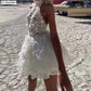 פרח 3D מיני שמלת כלה הלטר גב פתוח שמלת כלה ללא שרוולים שמלות כלה סקסיות קיץ vestidos de novia fiesta