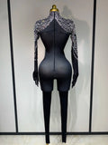 Women Sexy Nightclub Evening Party Drag Queen Singer Dancer Stage Performance Costume Luxury Rhinestone Stretch Jumpsuit