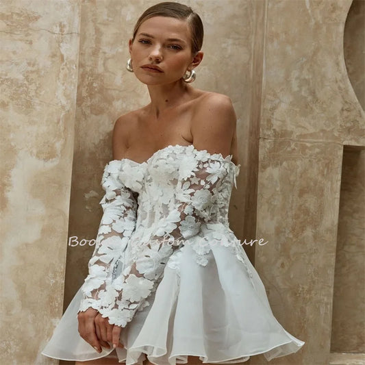 Above Knee Mini Wedding Dress Sweetheart Elegant Women Bridal Gowns Half Sleeves Women Wedding Gowns Custom Made