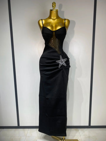 Sexy Long Dress Starfish Decoration Bandage Dress Women Elegant Style Fashion Evenig Party Luxury Birthday Prom Gowns black