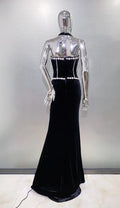 Luxury Shining Diamond Halter Black Velvet floor Lenght Evening Dress Celebrity Birthday Party Outfit Performance Costume