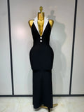 Sexy Halter Backless Maxi Dress For Women Celebrity Elegant Gown Sleeveless Bodycon Club Birthday Evening Party Wedding Dresses black