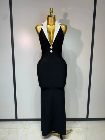 Sexy Halter Backless Maxi Dress For Women Celebrity Elegant Gown Sleeveless Bodycon Club Birthday Evening Party Wedding Dresses black