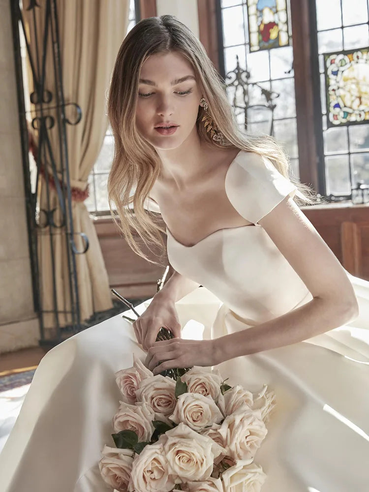 Robe de mariée de luxe en Satin blanc français, robe de mariée Sexy sans bretelles, robe de bal de soirée, robe de soirée d'été pour femmes